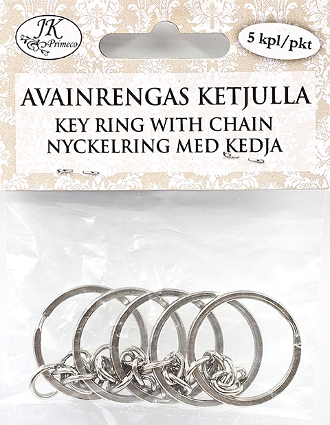 Avainrengas ketjulla hopea 5kpl