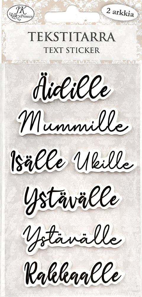 Text sticker Läheisille musta 2 sheets