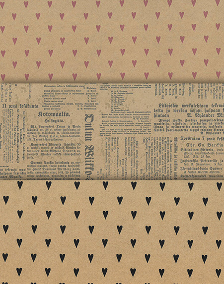 Gift wrapping paper assortment natural 3 x 10rll Sydämet ja sanomalehti