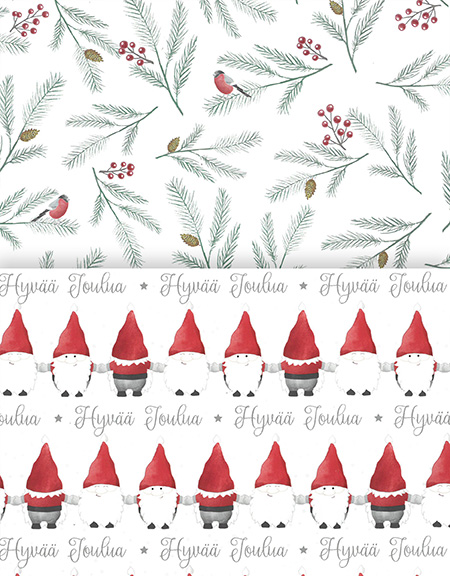 Gift wrapping paper assortment 2 x 15rll Tonttu ja havut