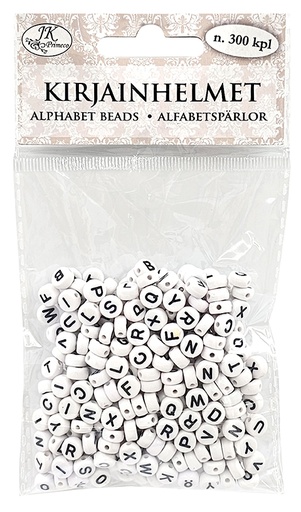 [4615] Alphabet beads round white/black 300pcs