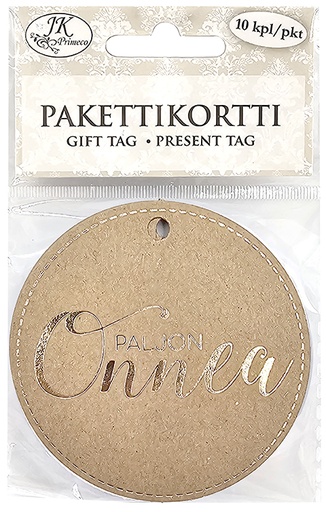 [5196] Gift tag Paljon onnea kultafolio uusioruskea 10pcs