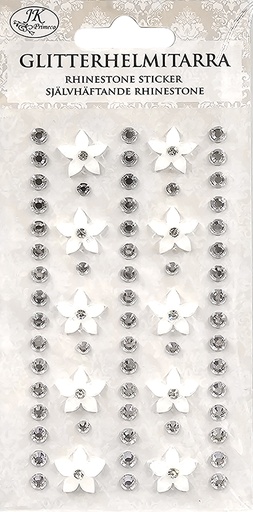[1311] Rhinestone sticker Flower and pearls white