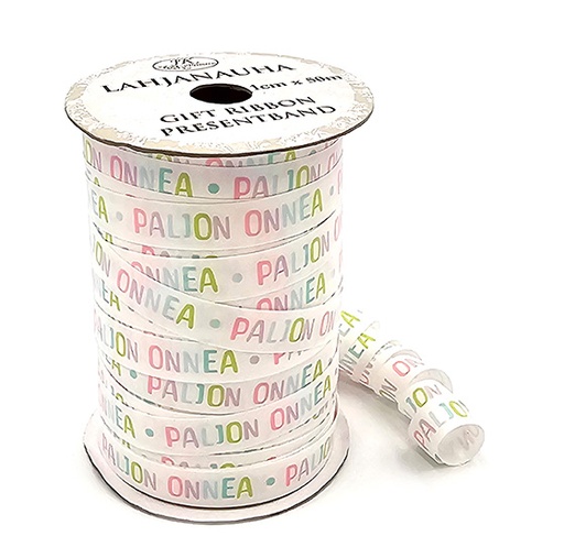 [3981] Gift ribbon 1cm x 50m Paljon onnea pastelli