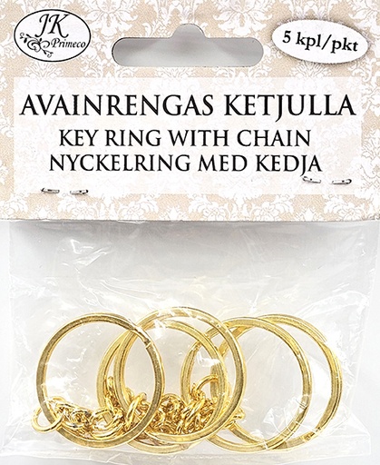 [6862] Key ring with chain gold 5pcs