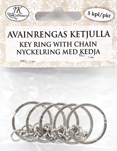 [6863] Key ring with chain silver 5pcs