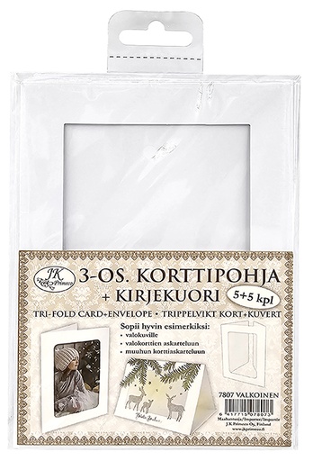 [7807] 3-os. korttipohja + kirjekuori valkoinen 5kpl+5kpl