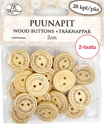 [3991A] Wood buttons 2cm Handmade natural 2 20pcs