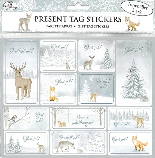 [3293] Present tag sticker Vinterdjur 3ark