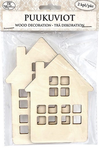 [1496] Wood decorations Big houses 2pcs