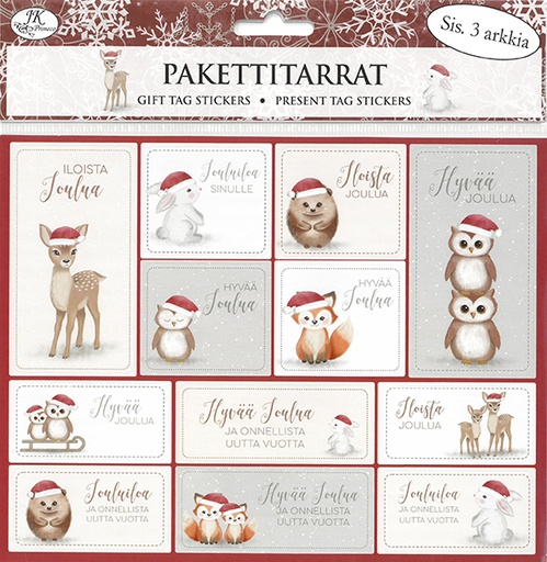 [3308] Gift tag sticker Metsäneläimet joulu 3pcs