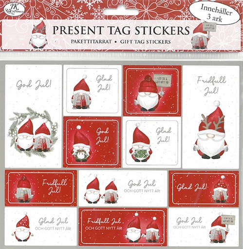 [3309] Present tag sticker Jultomte och tomtemor 3st