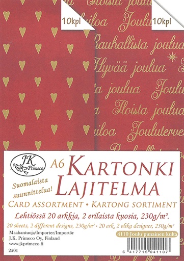 [4110] Kartonkilajitelma A6 Joulu punainen kultafolio 20ark