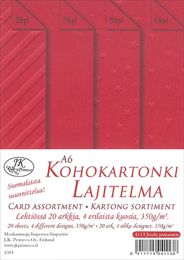 [4113] Kohokartonkilajitelma A6 Joulu punainen 20kpl