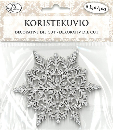 [6987] Koristekuvio Lumihiutale glitter hopea 5kpl
