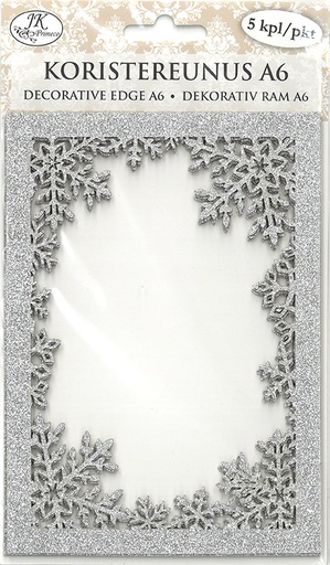 [6988] Koristereunus A6 Lumihiutale hopea glitter 5kpl