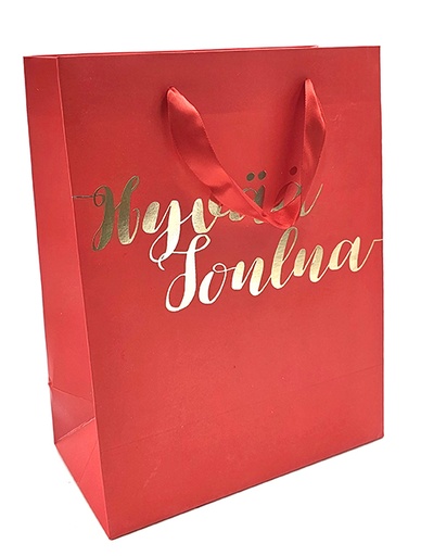 [7443] Gift bag M Hyvää joulua kultafolio punainen