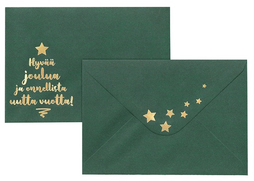 [7693] Foil envelope C6 Hyvää joulua kulta tummanvihreä 10pcs