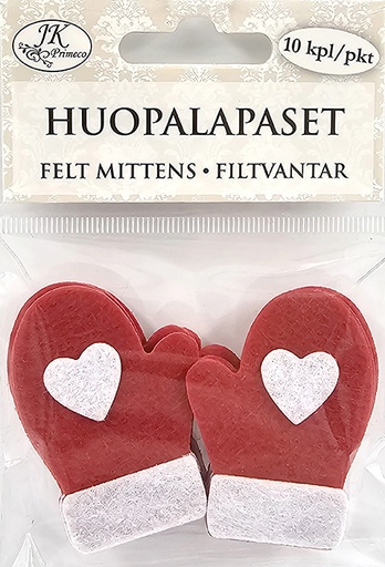 [9874] Felt mittens red/white 10pcs