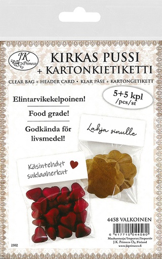 [4458] Kirkas pussi + kartonkietiketti valkoinen 5kpl+5kpl