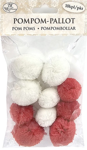 [4587] Pompom-pallot Iso punavalkoinen 10kpl