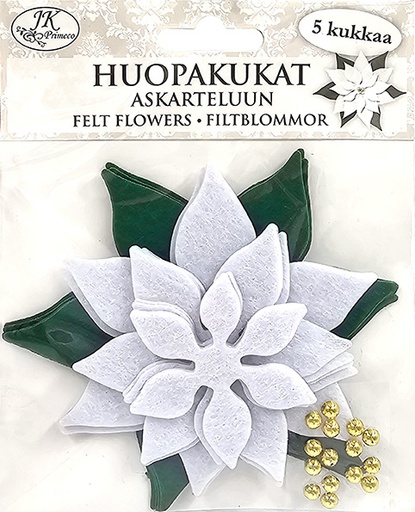 [4956] Felt flowers Poinsettia white 5pcs