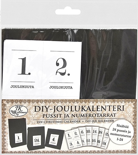 [4965] DIY-Joulukalenteri Pussit ja numerotarrat musta 24kpl