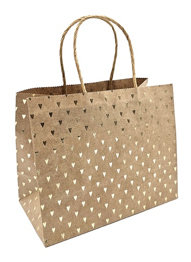 [7314] Gift bag S Heart gold foil recycled brown