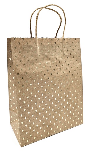 [7316] Gift bag M Heart gold foil recycled brown