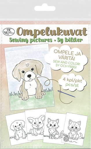 [2217] Ompelukuvat A5 Kissat ja koirat 4kpl