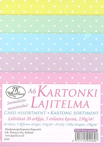 [4069] Kartonkilajitelma A6 Piste pastelli 20ark