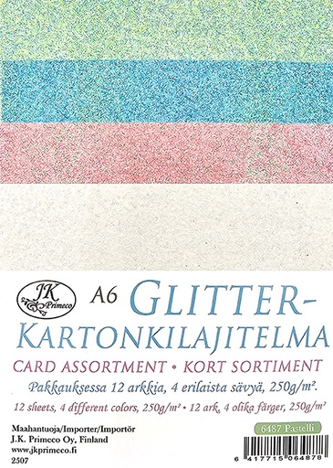 [6487] Glitterkartonkilajitelma A6 pastelli 12ark