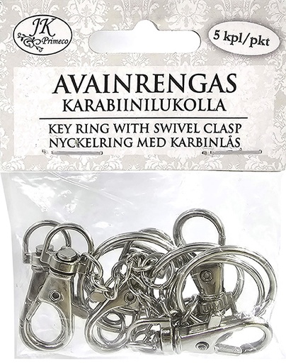 [6867] Avainrengas karabiinilukolla hopea 5kpl