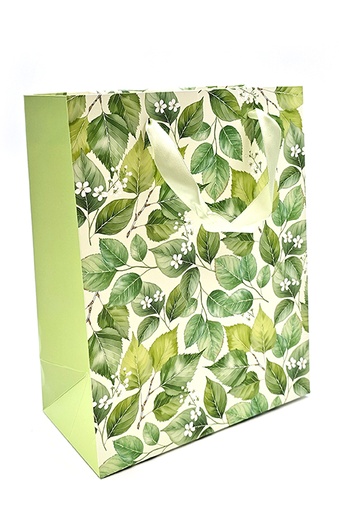 [7448] Gift bag M Leaves green