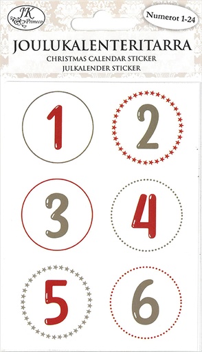 [2309A] Christmas calendar sticker numbers red/brown 4 sheets