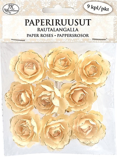 [4930] Paper roses off-white glitter 9pcs