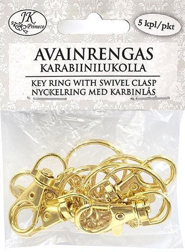 [6866] Avainrengas karabiinilukolla kulta 5kpl