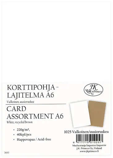 [1025] Korttipohjalajitelma A6 Valkoinen/Uusioruskea 40kpl