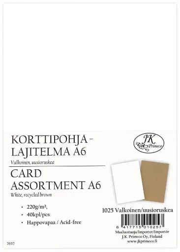 [1025] Korttipohjalajitelma A6 Valkoinen/Uusioruskea 40kpl