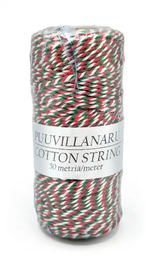 [3548] Puuvillanaru 2mm x 50m punavalkovihreä