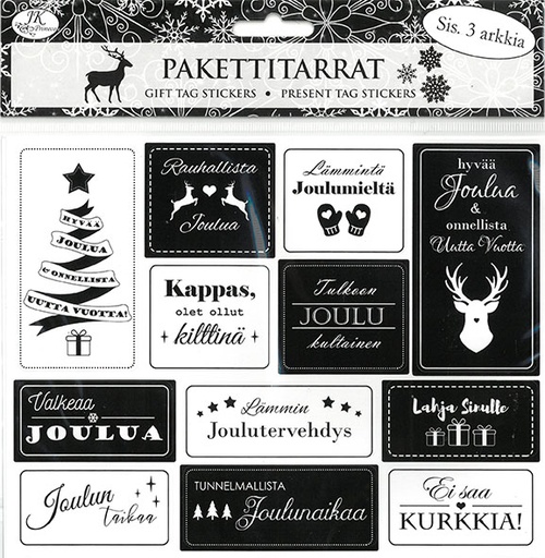 [2170] Gift tag sticker Joulu mustavalkoinen 3pcs