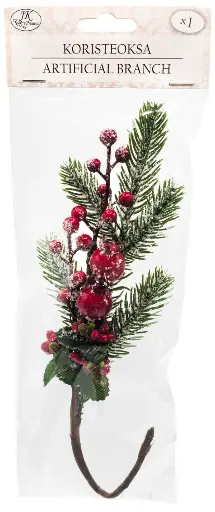 [3769] Artificial branch with berry frost red