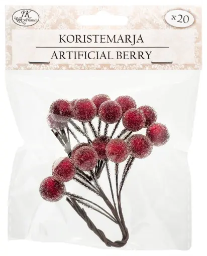 [3774] Artificial berry with frost red 20pcs
