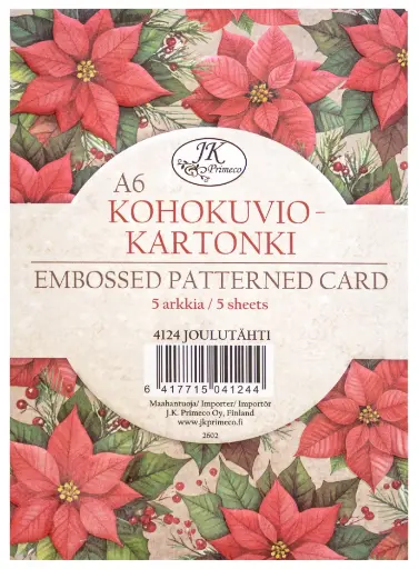 [4124] Embossed patterned card A6 Poinsettia 5st
