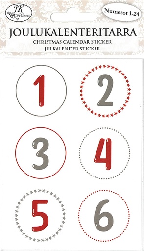 [2309] Christmas calendar sticker numbers red/grey 4 sheets