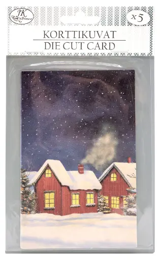 [4710] Die cut card Winter landscape Houses red 5pcs