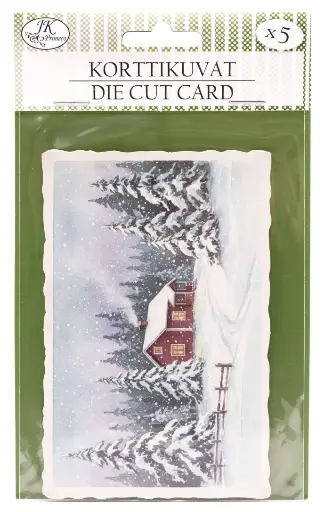 [4714] Die cut card Christmas landscape House red 5pcs
