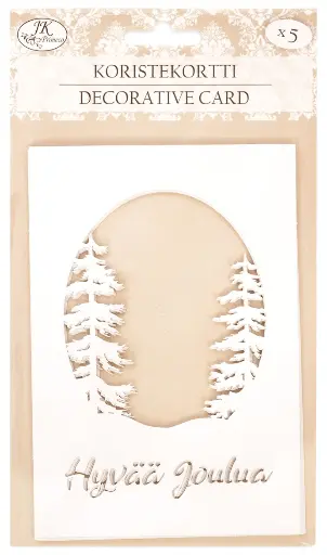 [6998] Decorative card Maisema ja teksti soikea valkoinen 5pcs
