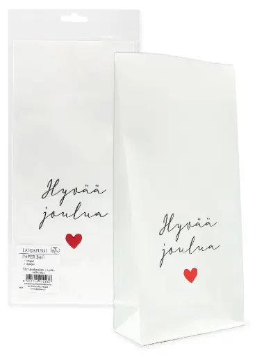 [7223] Lahjapussi Jouluteksti + sydän valkoinen 5kpl