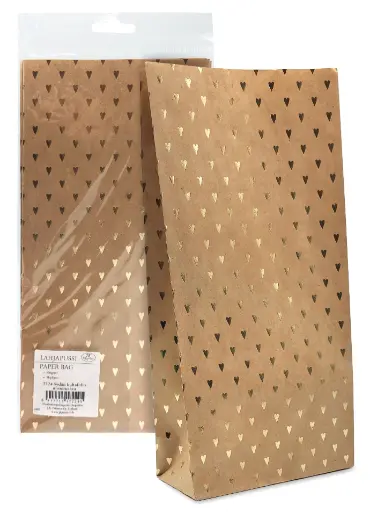 [7224] Paper bag Heart gold foil recycled brown 5pcs